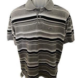 ECKO UNLTD Grey, Black & White Striped Polo Shirt Men L Large
